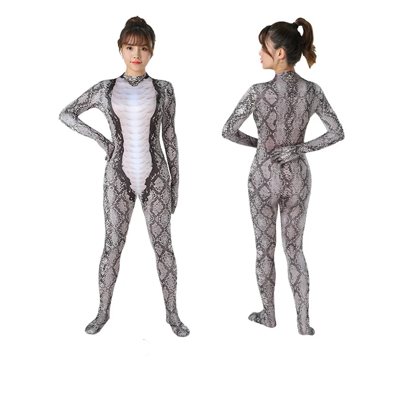 Ganzkörperanzug mit grauem Schlangenaufdruck — Animal Prints