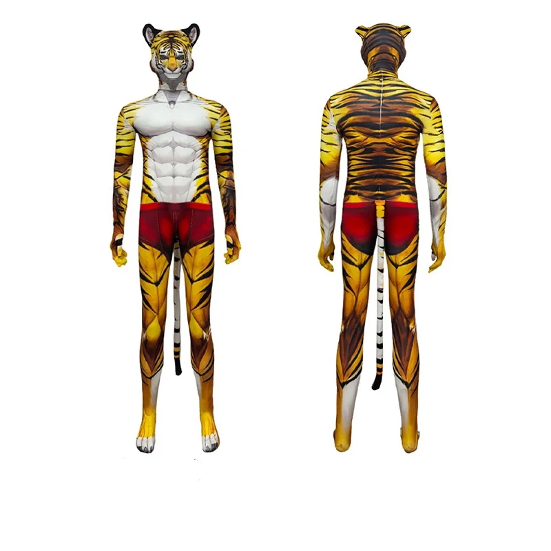 Tiger-Kostümanzug mit Muskelaufdruck — Animal Prints