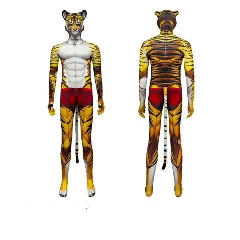 Tiger-Kostümanzug mit Muskelaufdruck — Animal Prints