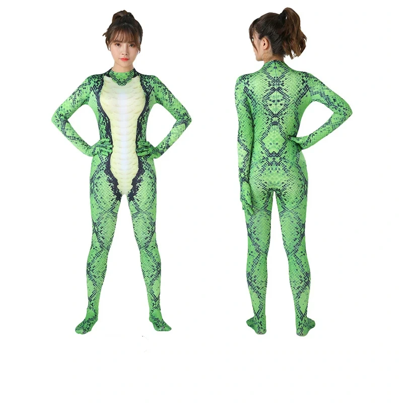 Ganzkörperanzug mit grünem Pythonaufdruck — Animal Prints