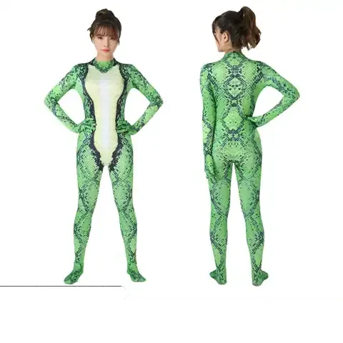 Ganzkörperanzug mit grünem Pythonaufdruck — Animal Prints